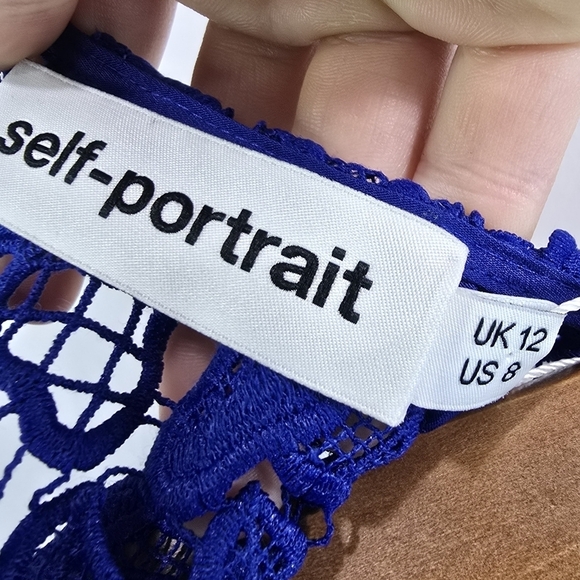 Self Portrait Dress Womens 8 Blue 3D Lily Mini Lace Crochet Zip Floral Royal - Picture 4 of 14